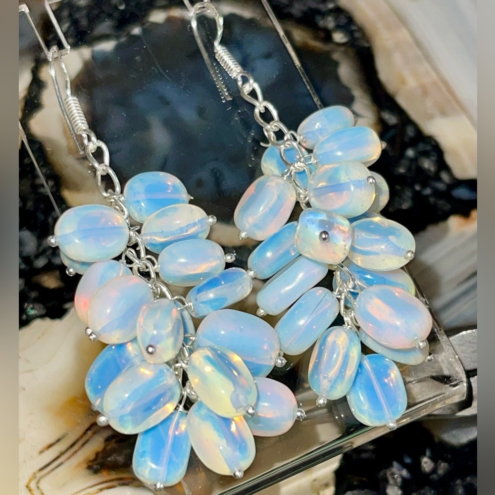 Uplifting Stone Iridescent Opalite Earrings 2 1/2”